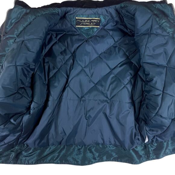 Vintage 90s Velvet Abstract Jacket XL | Teal Green Quilted Art Deco Statement - Picture 5 of 14